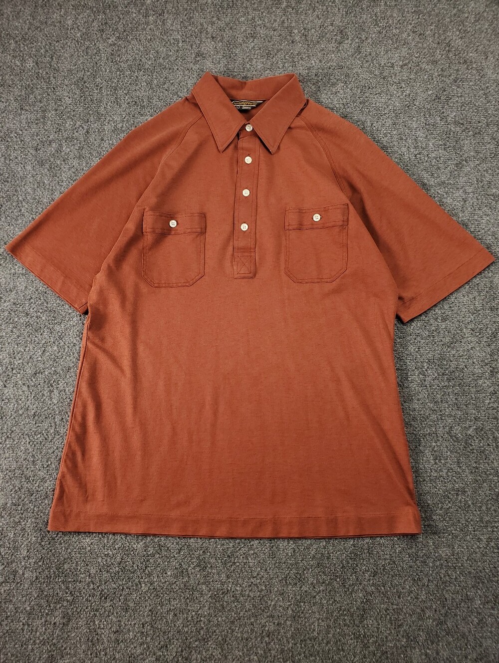 Vintage 70s Sears Sportswear Polo Shirt Mens Large Burnt Orange Retro Preppy